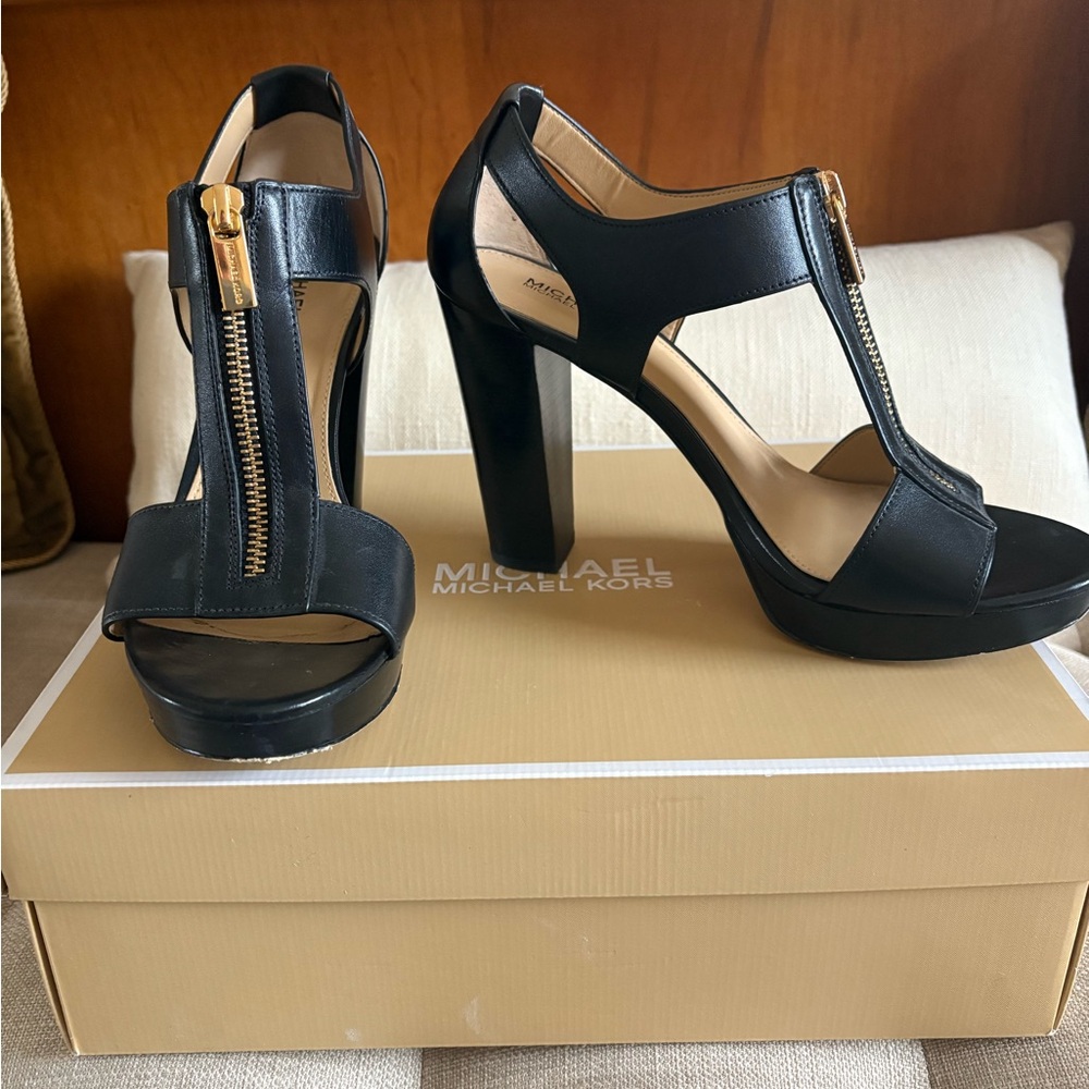 Michael Kors Black Heels with Gold Zipper